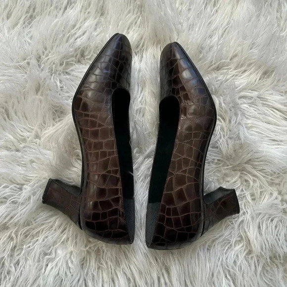 Stuart Weitzman leather Croc pattern shoes vintage Sz 10 work girls boss - Picture 5 of 7